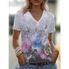 Plus Size Tees Women's Short Sleeved 3D Printed Top Holiday Flower Pattern Weekend Basic V Neck T Shirt Summer