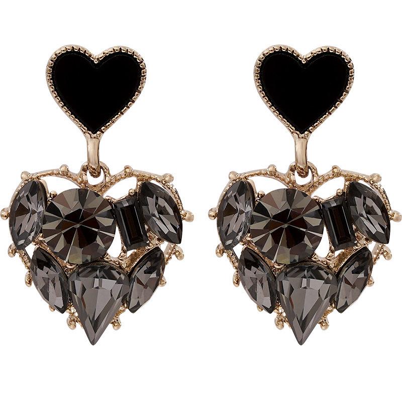 Irregular Heart Black Zirconia Tassel Earrings - Light Luxury, High-End, Exquisite and Versatile Jewelry.