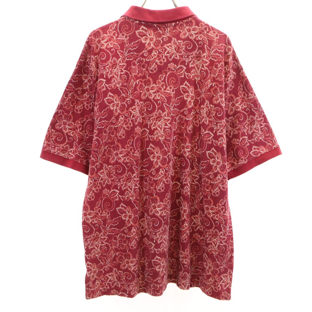 L.L.Bean 80s 90s Old Floral Short sleeve Polo shirt M Red Kanoko Outdoor Men's Used