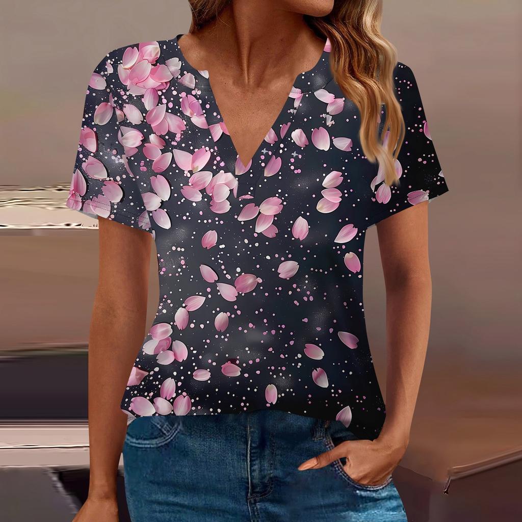 Women's T Shirt Tee Printed Short Sleeve Daily Weekend Fashion Basic V Neck Regular Top