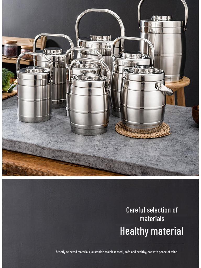 Double-Layer Stainless Steel Insulated Lunch Box – Drum-Shaped Bento for Students & Office Workers.