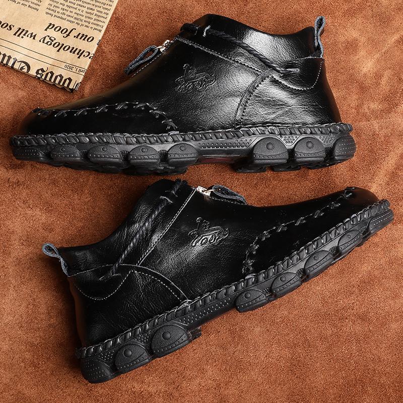 Мужские кожаные ботильоны большого размера 38-48, повседневная кожаная обувь ручной работы с высоким берцем