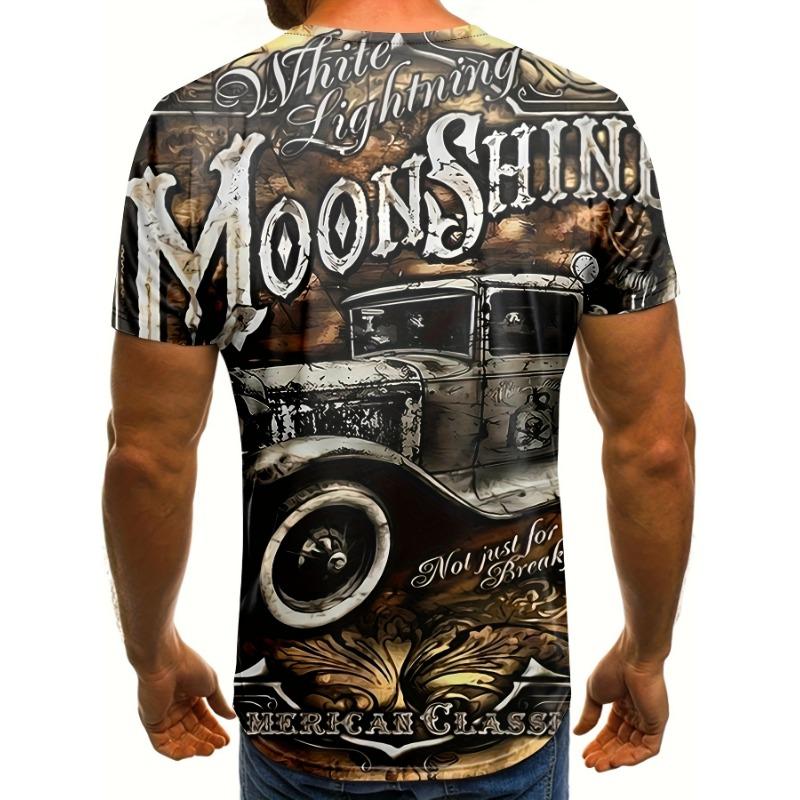 Мужская винтажная повседневная футболка с коротким рукавом и круглым вырезом с 3D-печатью и буквенным принтом, модные ретро-футболки