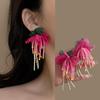 Cloth Flower Tassel Bead Drop Earrings Fashion Women Boho Handmade Flower Colorful Beads Tassel Earrings Party Jewelry Gifts