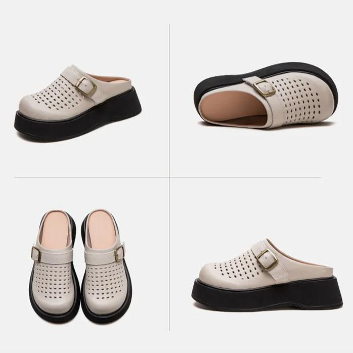 Johnature Женские сандалии из натуральной кожи с дышащей подошвой и круглым носком для поездок на работу