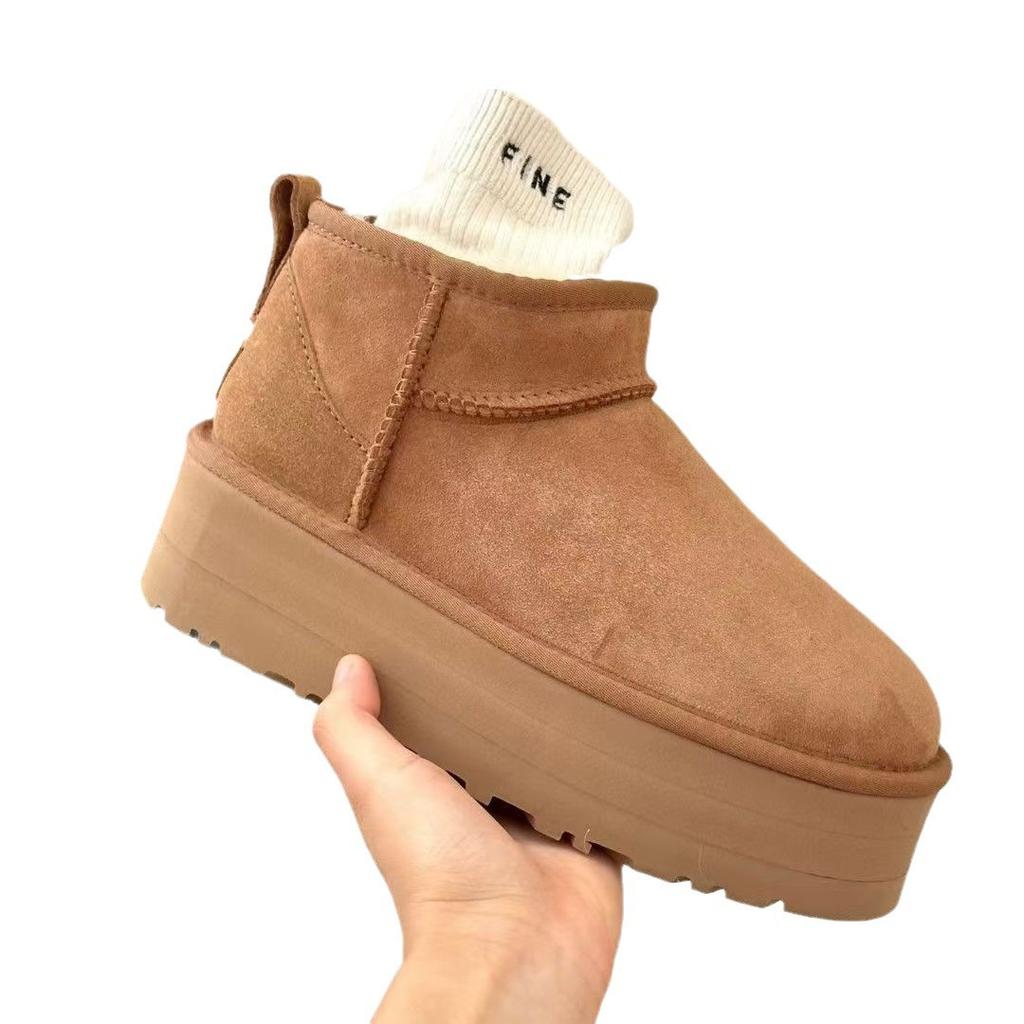 Зимние женские модели на толстой подошве, с мехом, утолщенные, нескользящие и теплые, хлопковые ботинки большого размера, короткое голенище.