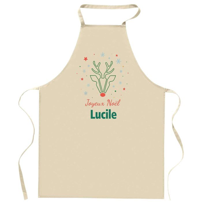 Tablier de cuisine - Lucile Cerf - Motif Joyeux Noël - Coton résistant - Imprimé en Bretagne