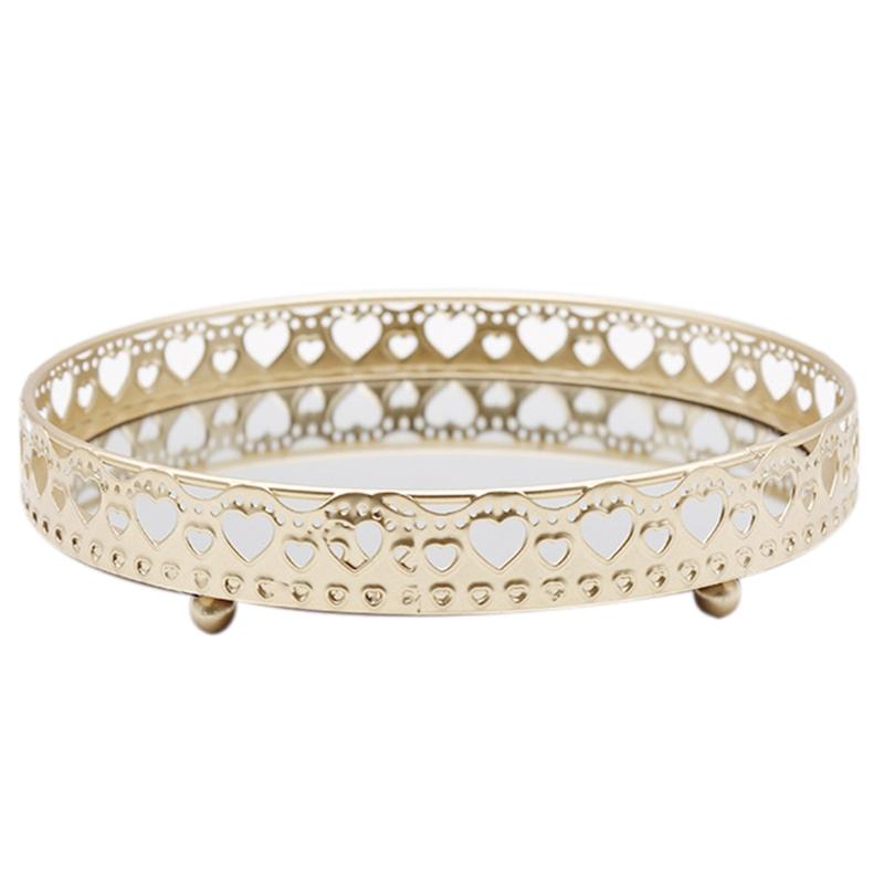 Nordic Luxury Metal Mirror Tray Round Plate Desktop Jewelry Storage for Coffee Table Dresser Bathroom Bedroom Home Decor