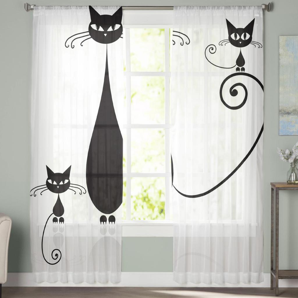 Тюлевые шторы для гостиной, черные милые простые шторы для спальни, кабинета, окна, кухни, балкона, вуали, интерьерные шторы