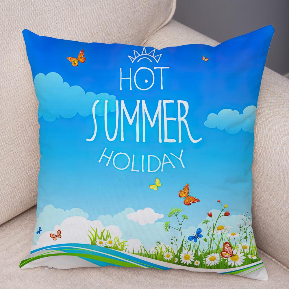 Vibrant Summer Cushion Cover Colorful Butterfly Meadow Print Soft Fabric Living Room Sofa Home Decor Pillow Case