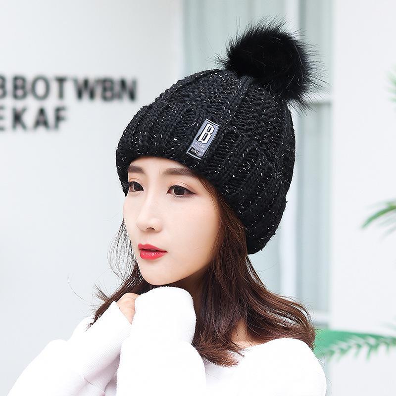Women's Winter Knitted Wool Hat with Velvet Lining and Fashionable Scarf Set