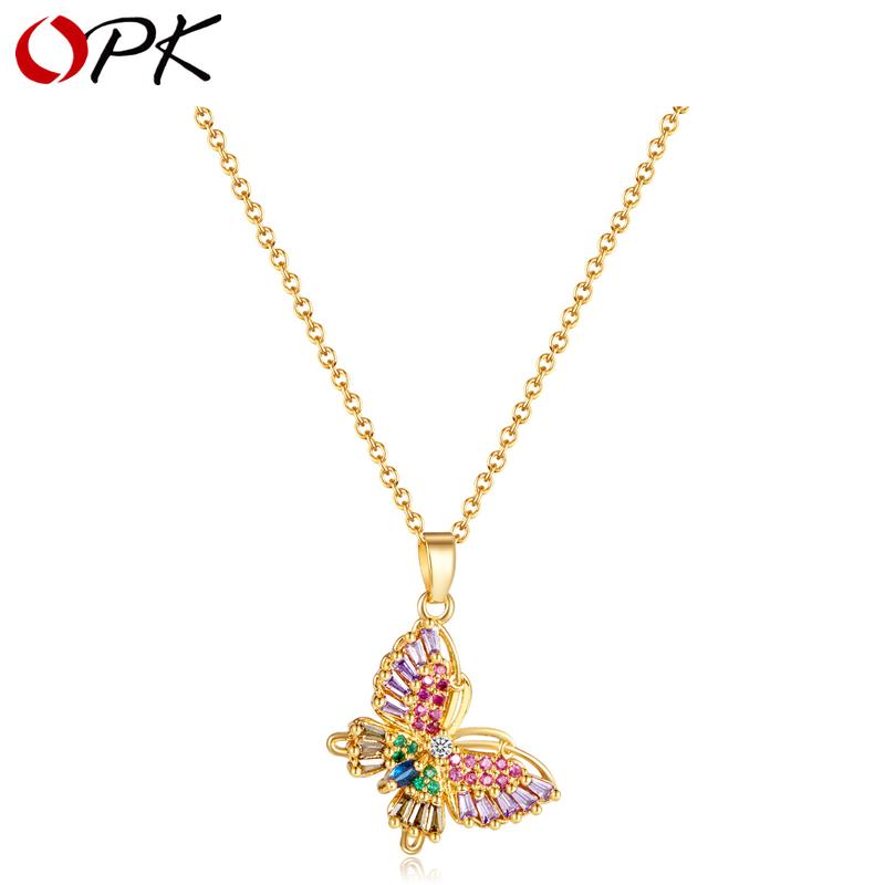 OPK Многоцветная цепочка на ключицу в виде бабочки, модное ожерелье из нержавеющей стали для девочек