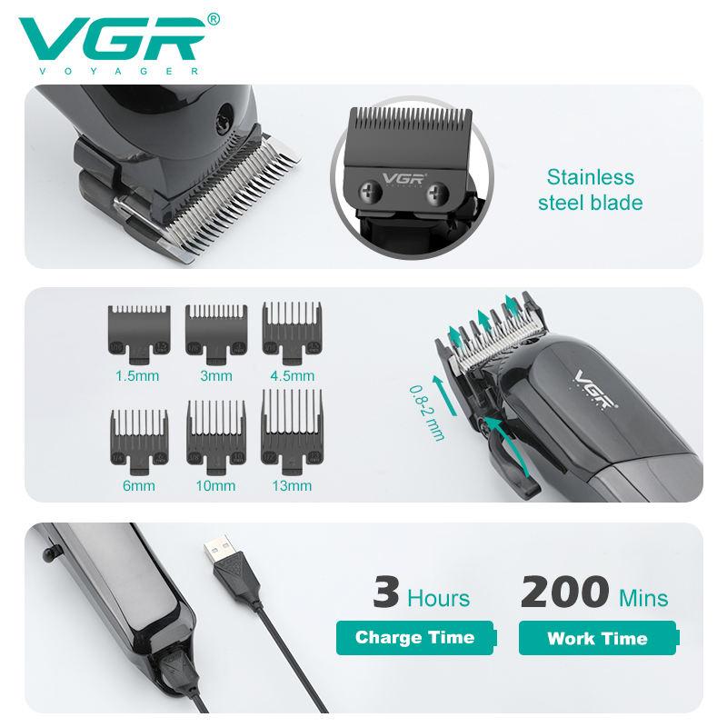 VGR Машинка для стрижки волос Парикмахерская Салон Профессиональная USB-зарядка Машинка для стрижки волос Мужская Электрическая Стрижка Перезаряжаемая Машинка для стрижки волос Домашняя Бритва Триммер V-118