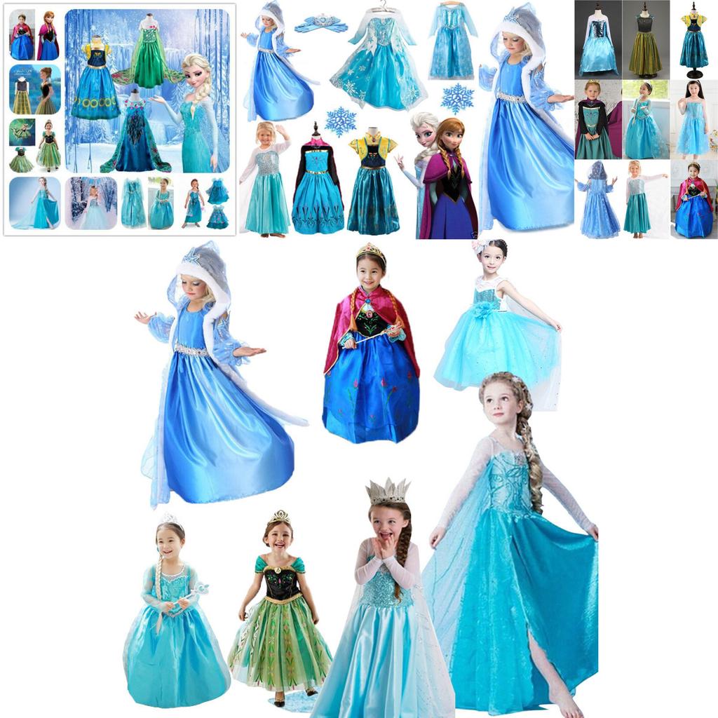 Girls Kids Elsa Fancy Dress Costume Princess Anna Party Dresses Cosplay Outfits