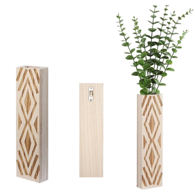 Настенные деревянные вазы для цветов Кашпо Геометрический узор Подвесной контейнер для цветочных композиций Для домашнего офисного декора