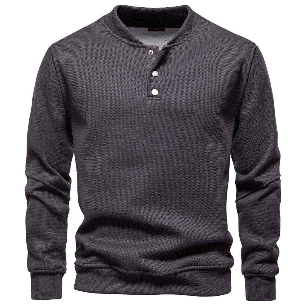 Men's Velvet Long Sleeved Quarter Buttoned Sweatshirt Casual Knit Pullover Baseball Collar