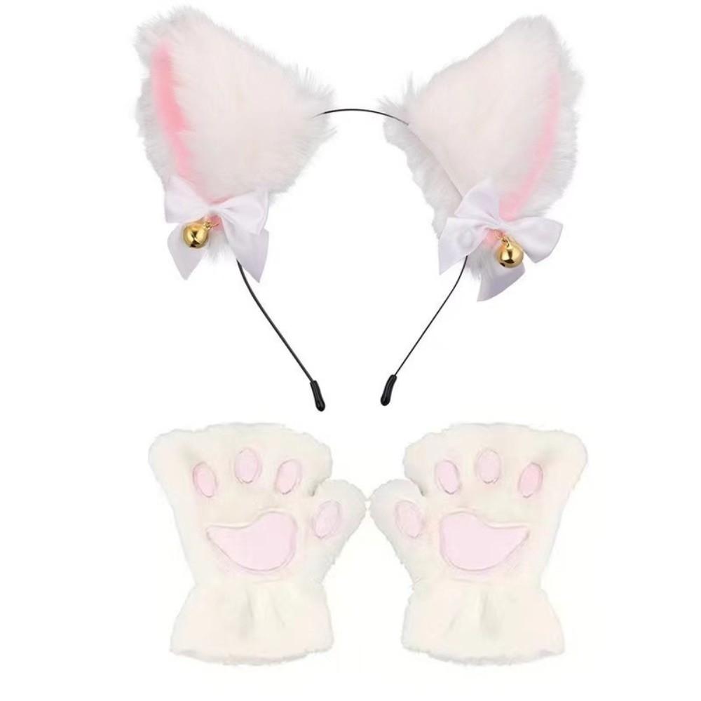 Lolita Cosplay Headwear Bow Halloween Dress Up Funny Cat Ears Headband Set Women