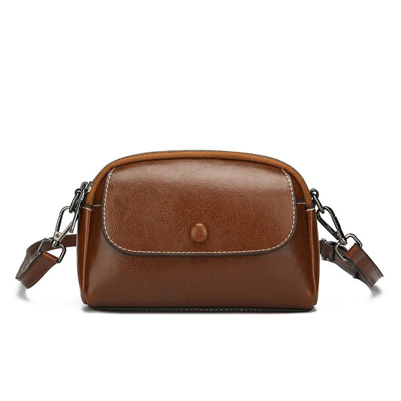 Винтажный кожаный кошелек Crossbody в стиле Oil Waxed - квадратный мини-кошелек через плечо (Многофункциональная женская сумка для поездок на работу из натуральной кожи)