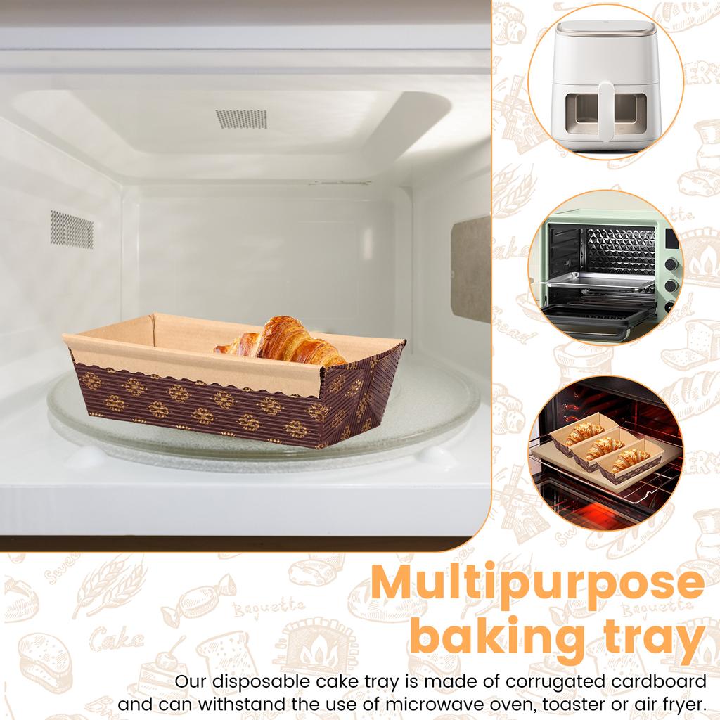 25Pcs Paper Baking Pan Reusable Paper Mini Loaf Pan with Lid and Fork Stackable Rectangular Paper Pan Mold Bread Cake Box