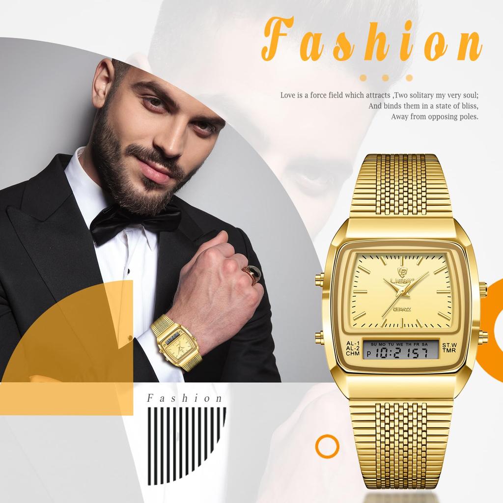 Waterproof Gold Antique Stainless Steel Rectangular Watch Quartz Watch Fashion Watch Gold Birthday Anniversary Day Christmas Day Present Men's