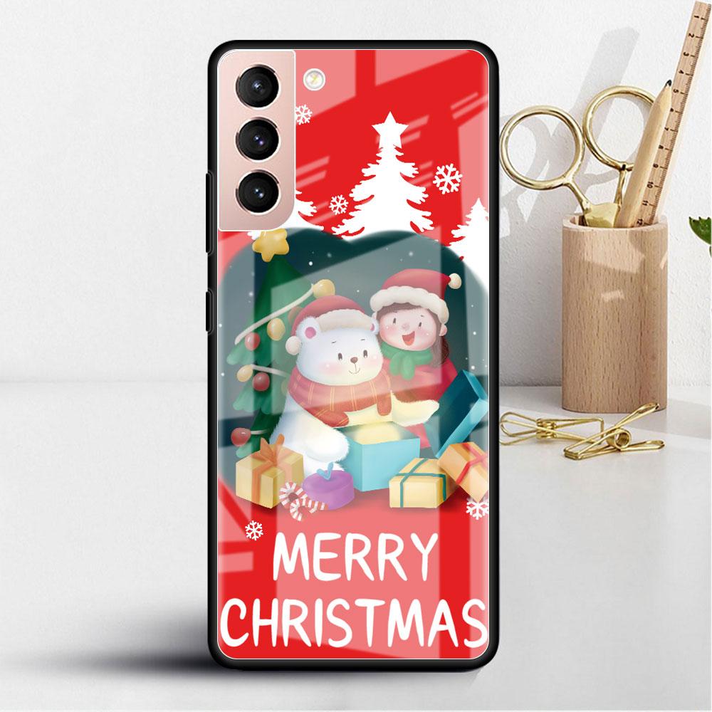 Рождественский мультяшный снеговик стеклянный чехол для Samsung Galaxy S22 S20 FE S21 Plus чехол для телефона S10 5G S9 Note 20 Ultra 10 Lite оболочка