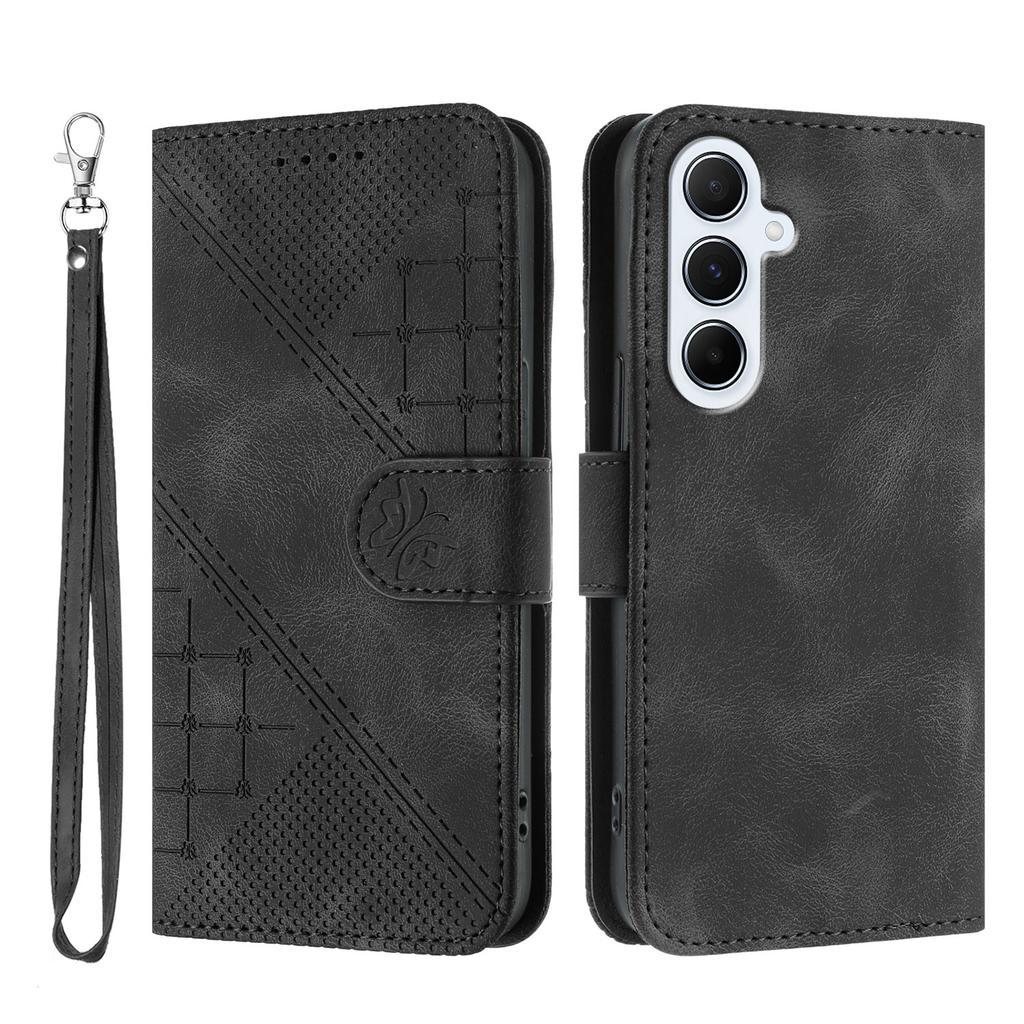 For Samsung Galaxy A56 5G Leather Wallet Case Butterfly Flower Imprinted Phone Cover with Strap