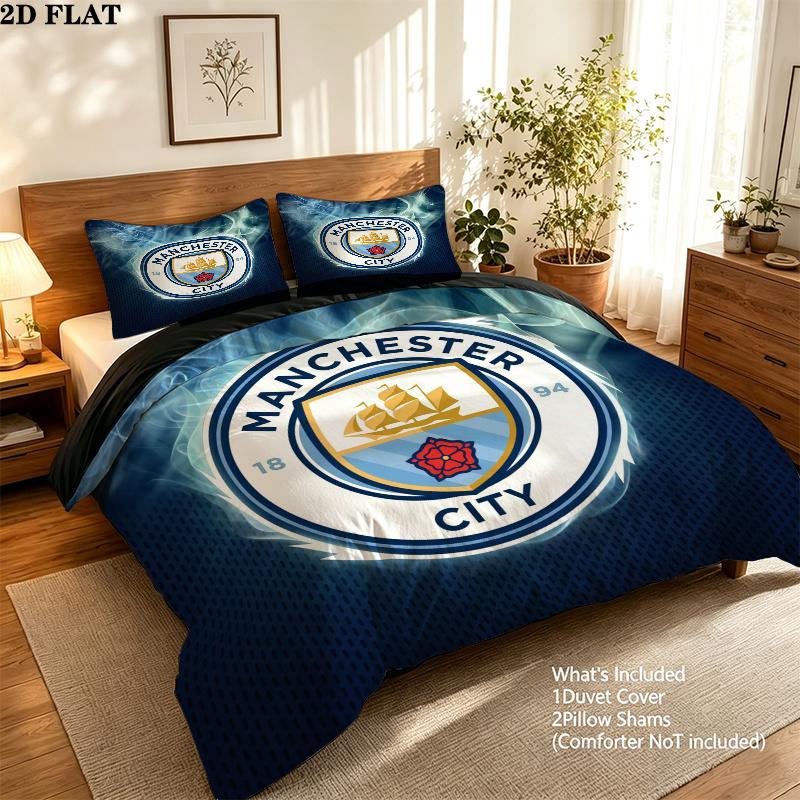 Manchester City Pattern Bedding Quilt Set  Home Decoration  Gift (1 * duvet cover + 2 * pillowcase  without core)