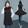 Осенне-зимняя женская однотонная свободная утолщенная теплая жилетка без рукавов средней длины с капюшоном, женская куртка