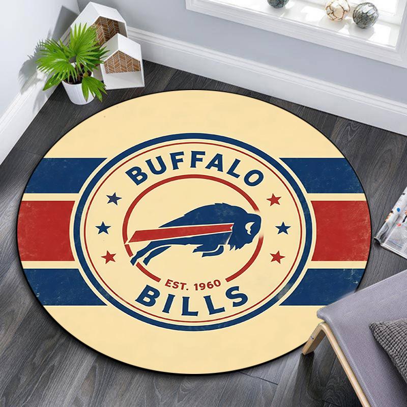 Buffalo Bills Round Area Rug,Carpet Rug for Living Room Bedroom Sofa Playroom Decor,Non-slip Floor Mat