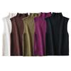 Women Fashion Solid Cropped Knitted Pullover Vest Vintage High Neck Sleeveless Female Chic Lady Tank Tops