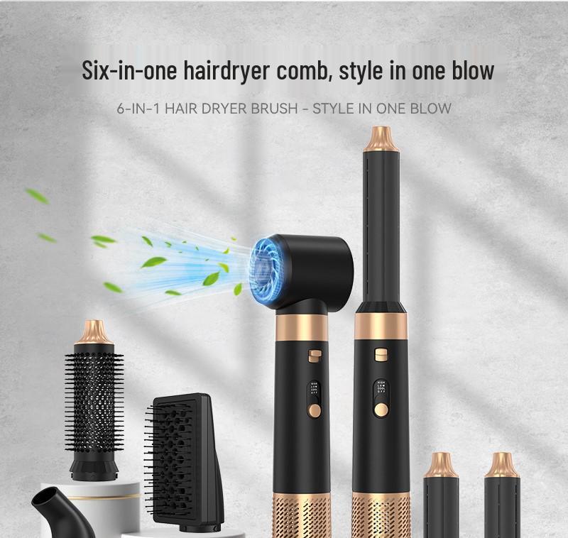 6-in-1 Hair Dryer & Styler: Hot Air Brush, Curling Iron, Automatic Curler, Straightener.