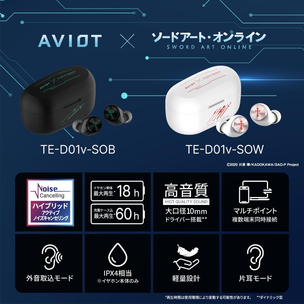 AVIOT TE-D01v-SOB "HERO" Sword Art Online Collaboration True Wireless Earbuds, 170+ Special Voices