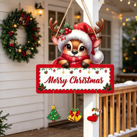 Winter Seasonal Door Plaque Christmas Wooden Hanging Sign, Elk Snowman Decorative Plaque, Festive Party Supplies Sign for Holiday Home Decor Gift Tags