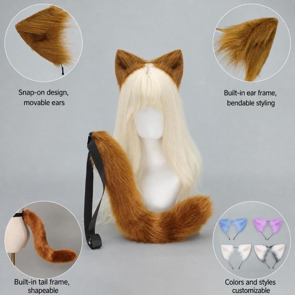 Realistic Furry Cat Tail Set Plush Animal Ear Headwear New Animal Ears Hair Band Party Props