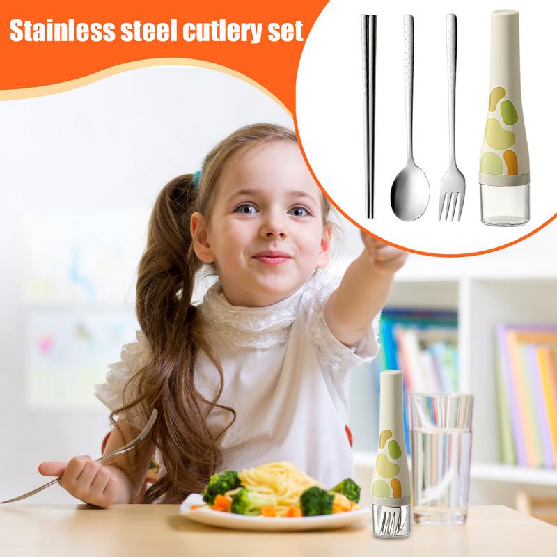Нержавеющая сталь Ложки Вилки Палочки для еды Столовые приборы Портативные дорожные столовые приборы Ложка Вилка с футляром для школьных обедов