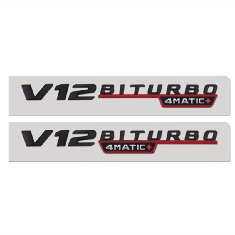 Автомобильная хромированная этикетка с 3D буквами V12 BITURBO 4MATIC + для C43 C63 C63S E43 E53 E63S S65L, боковые наклейки на переднее крыло