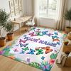 Butterfly Theme Crystal Velvet Rug Personalized Custom Name Text Soft Floor Mat Home Decor