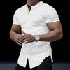 Мужская летняя рубашка с воротником-стойкой, однотонная, приталенная, с коротким рукавом, однобортный, мягкий дышащий кардиган, мужской топ средней длины