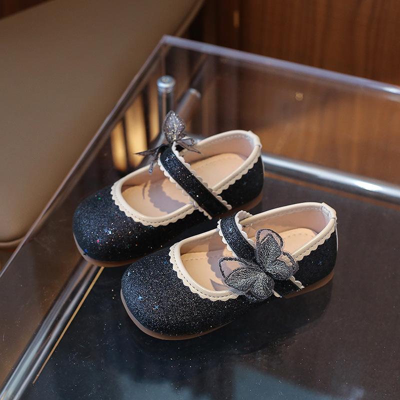 2024 Весна Новые Девочки Мэри Джейн для вечеринок, свадебных шоу PU Бабочка Простые нескользящие детские модные повседневные туфли Детские балетки