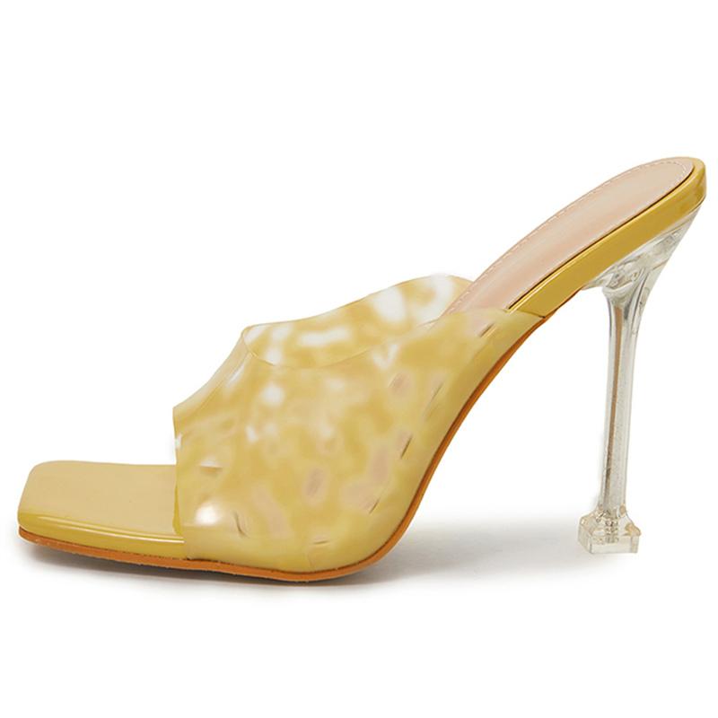 Summer Women 11cm High Heels Slides Mules Platform Stilettos Slippers Lady Fetish Sexy Leopard Nightclub Transparent Shoes