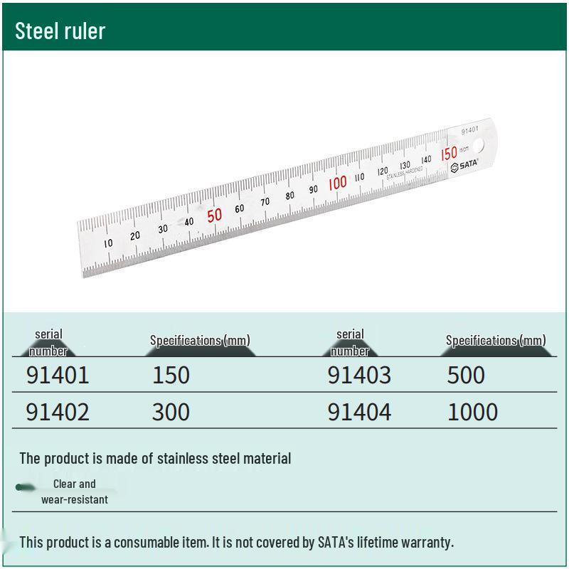 Линейка из нержавеющей стали SATA 150-1000 мм: Модели 91401-91404