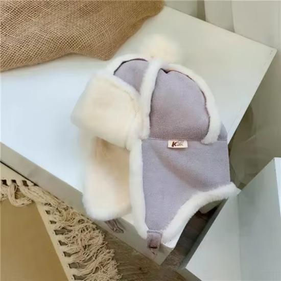 Fur Baby Hat for Girls Boys Plush Lining Winter Hat for Kids Cap with Earflap Skiing Windproof Baby Bonnet Infant Beanie 1-4Y