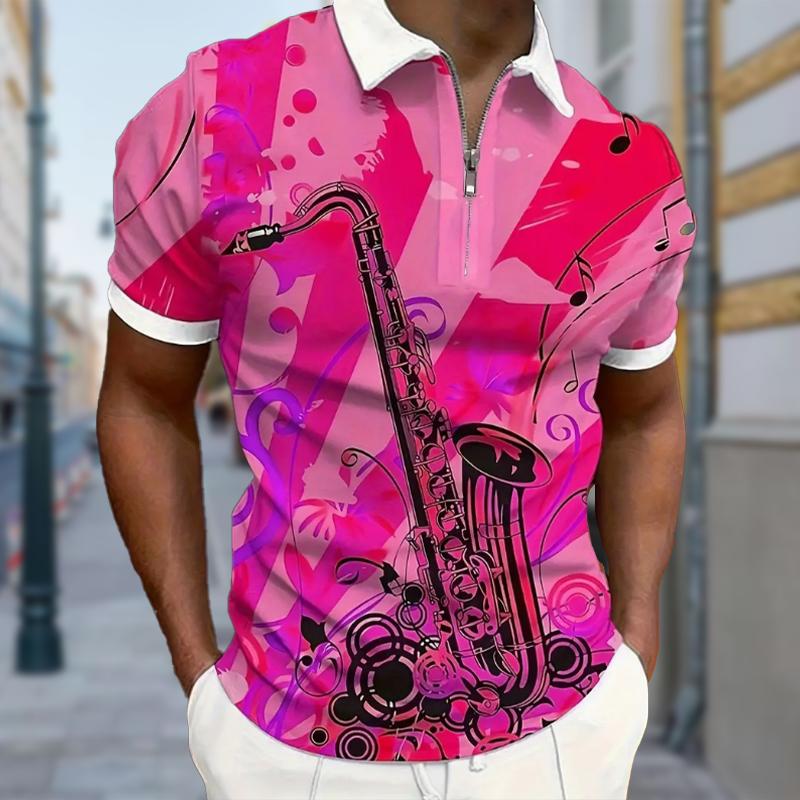 Мужская рубашка поло повседневная на молнии с коротким рукавом модная повседневная на молнии летняя весенняя рубашка стандартного кроя с цветным принтом 3D-принт
