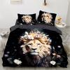 Цветы лев тигр 3D принт узор одинарное двуспальное одеяло наволочка (комплект из трех частей) постельные принадлежности