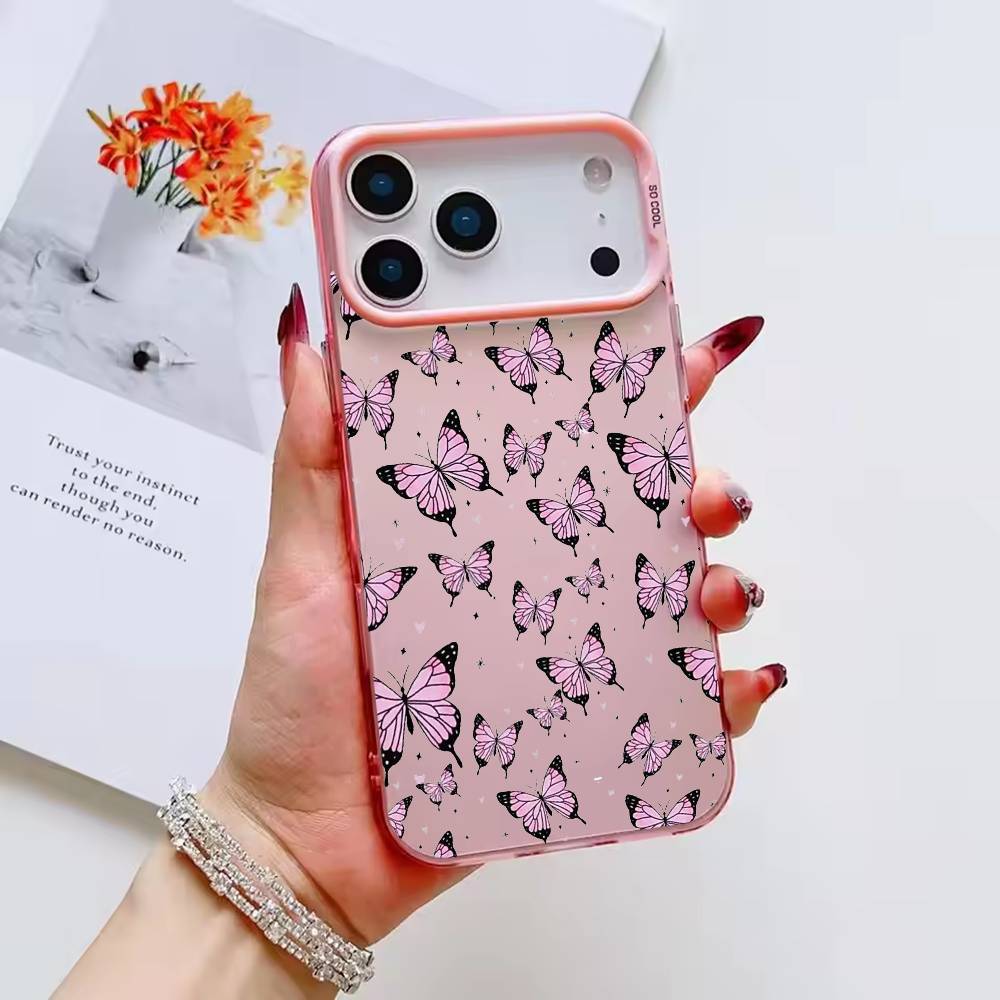 colorful Beatiful Butterfly Phone Case For iPhone 17 16 15 14 13 12 11 Pro Max Plus Silver candy Matte Cover