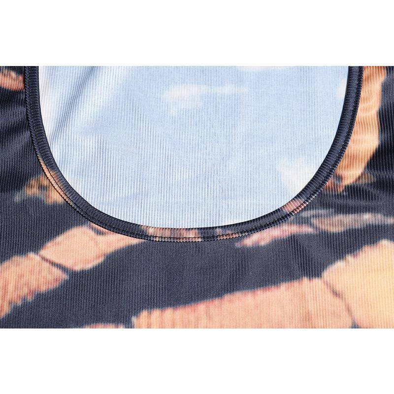 Women's Sexy U-neck Dress Mid-waist Long-sleeved Printed Long Skirt Set Slim-fit Bag Buttock Dress