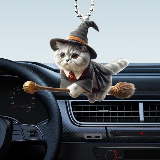 Halloween Wizard Cat Hanging Decoration Home Indoor Christmas Tree Car Rearview Mirror 2D