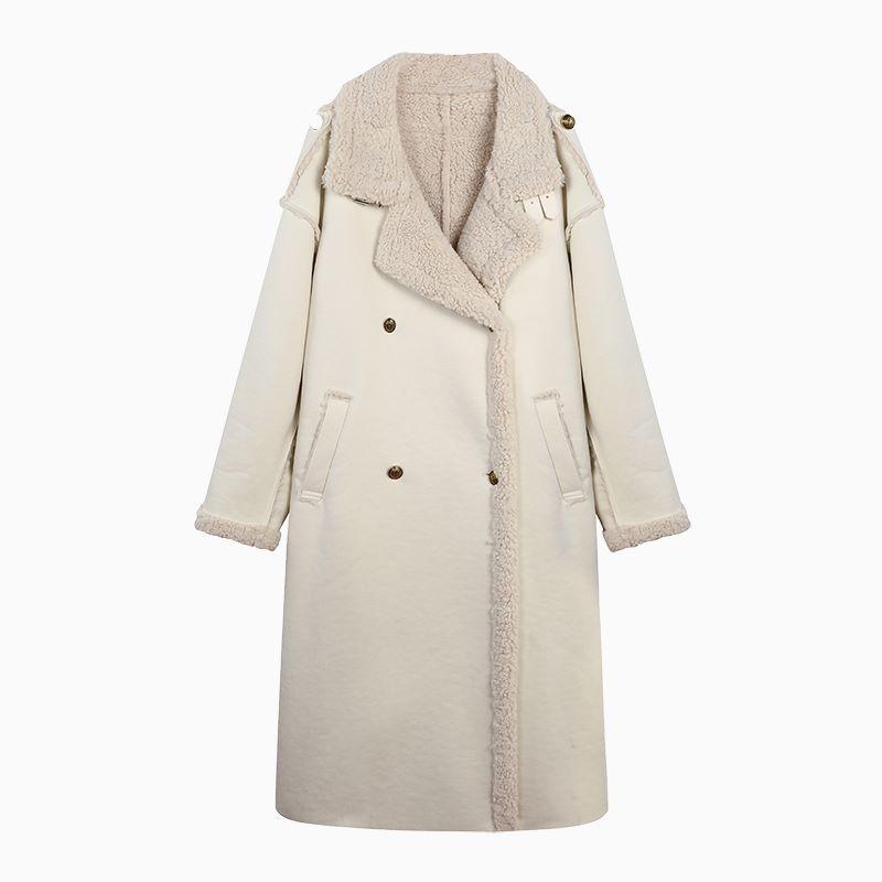 Женское Белое Пальто Для Женщин Средней и Длинной Длины Зимнее Новое Утепленное Шерстяное Пальто