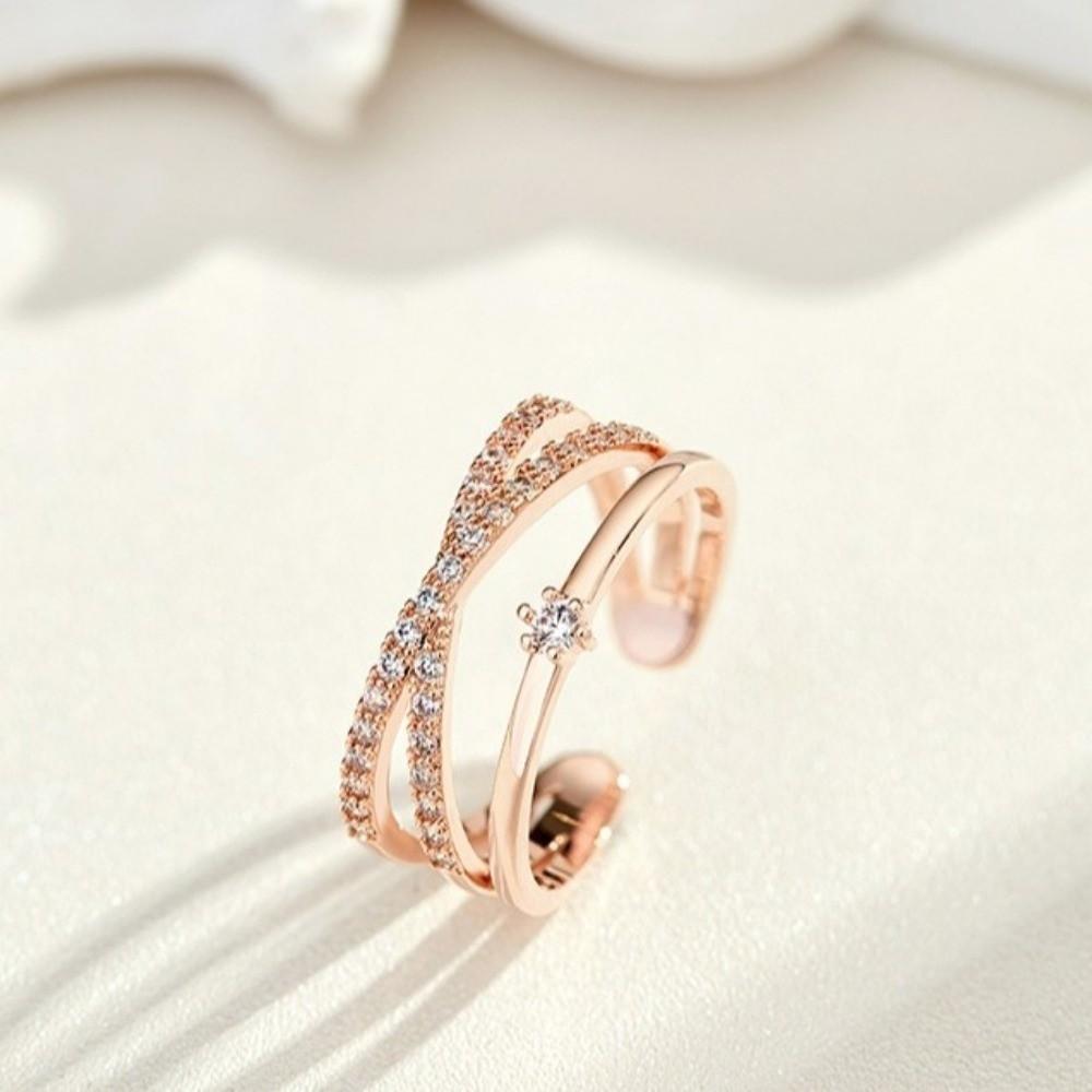 Luxury Zircon Crossed Rings Elegant Plain Ring Fashion Jewelry Crystal Finger Rings Gifts