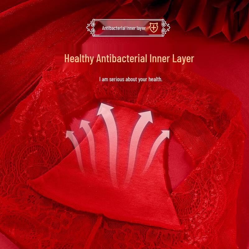 LANGSHA Women's Sexy Red Lace Briefs 4-Pack with Cotton Crotch